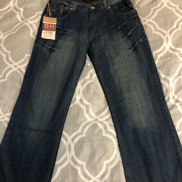 Rare Navy blue Men’s Jeans Beverly Hills Brand stone wash relaxed fit boot cut - Picture 5 of 12